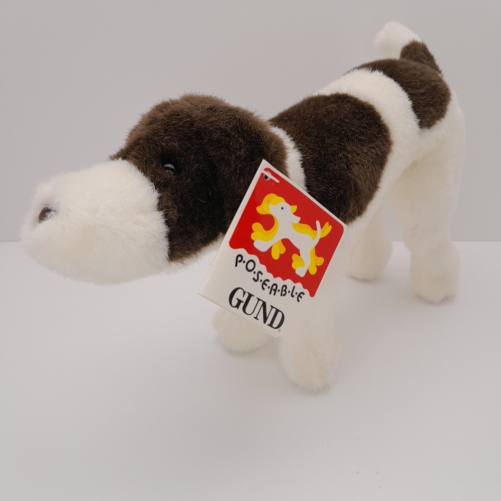 Vintage GUND Poseable Dog Plush 10" White Brown Style 9021 - 1991 NWT - Picture 4 of 15